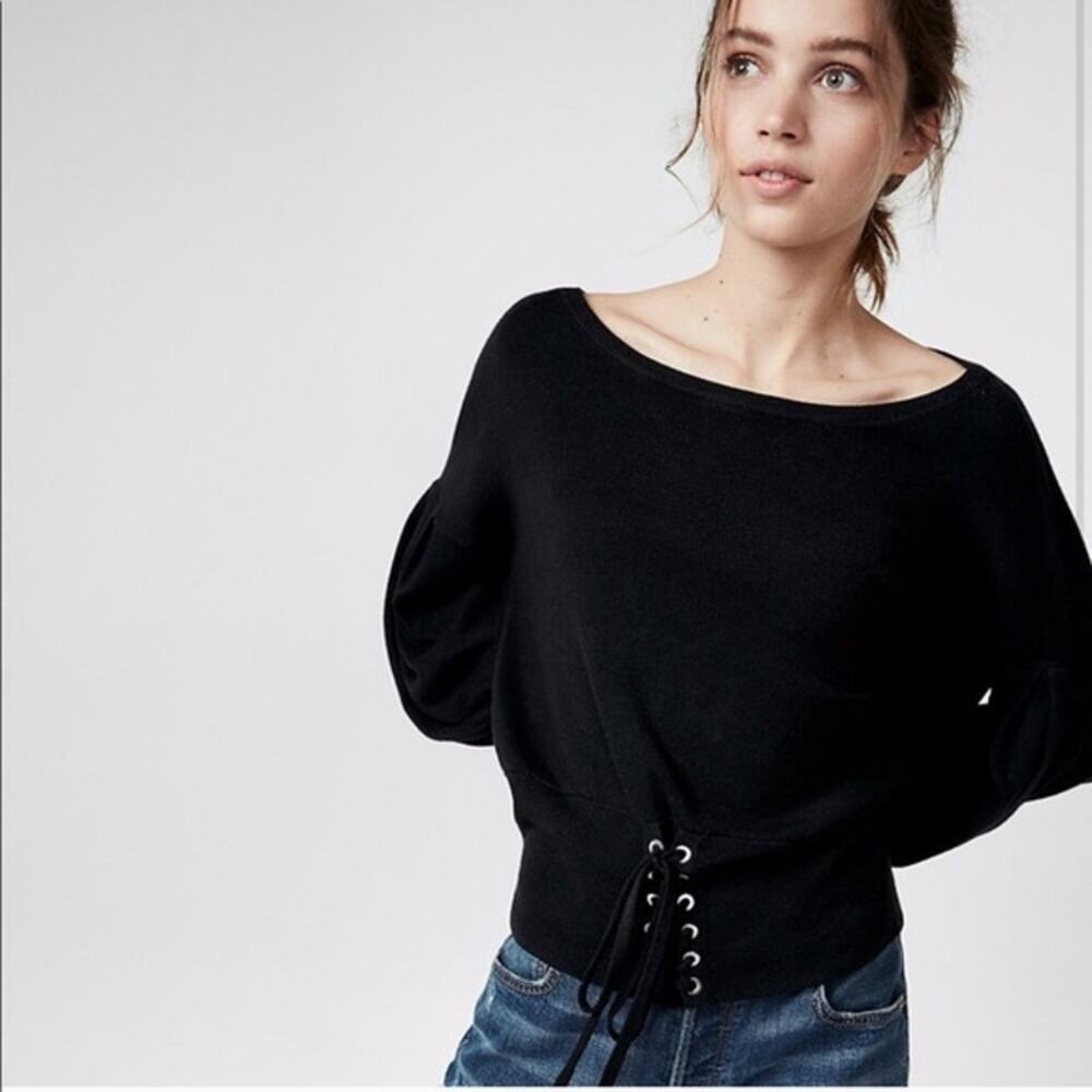 Express Black Scoop Neck Lace-Up Hem Sweater